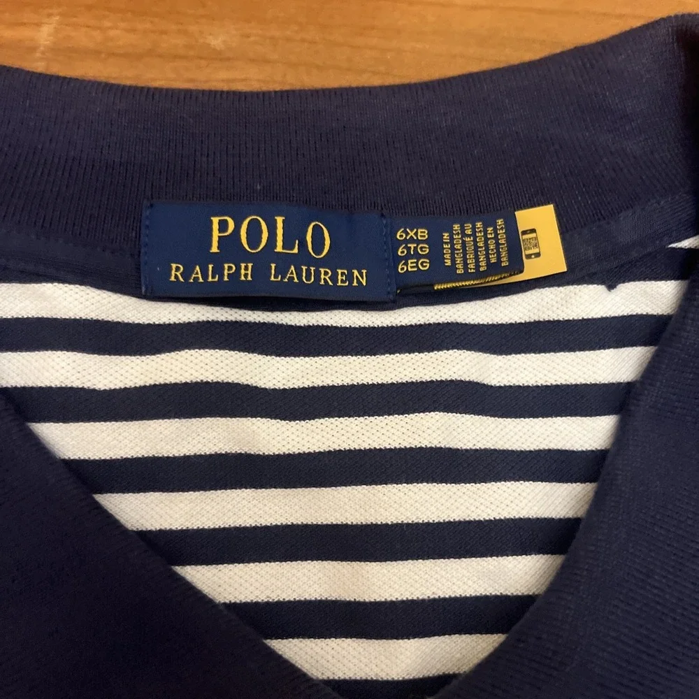 NWT Ralph Lauren Striped Polo Shirt Classic Fit Navy And White Sz 6XB